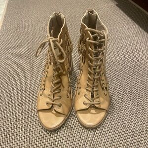 Altar’d State Tan Lace Up Block Heel Booties 6.5